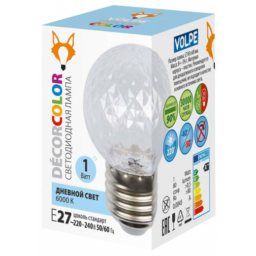Лампа светодиодная Volpe DECOR COLOR E27 1Вт 6000K UL-00010065