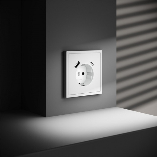 Розетка с заземлением и со шторкой и 2хUSB type A и C, без рамки Voltum S70 VLS040502