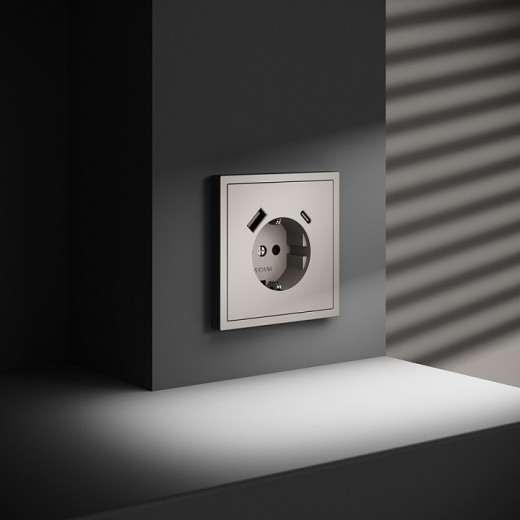 Розетка с заземлением и со шторкой и 2хUSB type A и C, без рамки Voltum S70 VLS040503