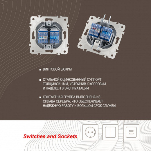 Розетка двойная RJ-11 и Ethernet RJ-45, без рамки Arte Milano am-203 203.44-1.silver
