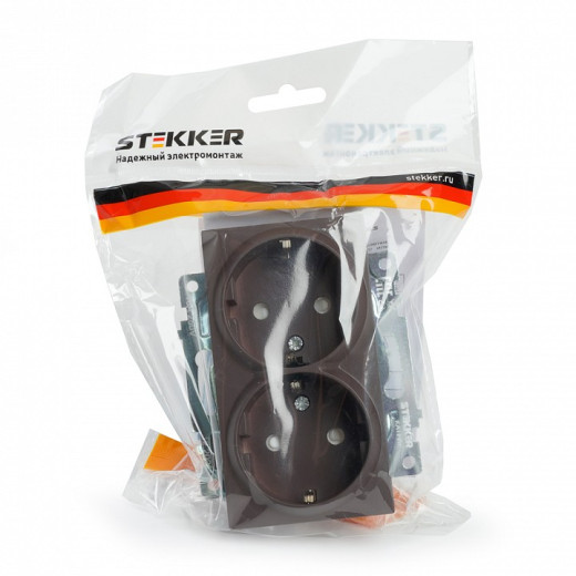 Розетка двойная с заземлением и со шторками, без рамки Stekker Катрин 49030