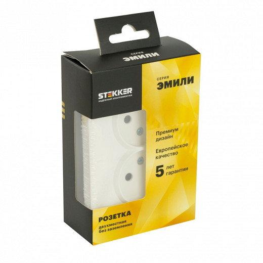 Розетка двойная без заземления и со шторкой, без рамки Stekker RST16-5116-01 49877