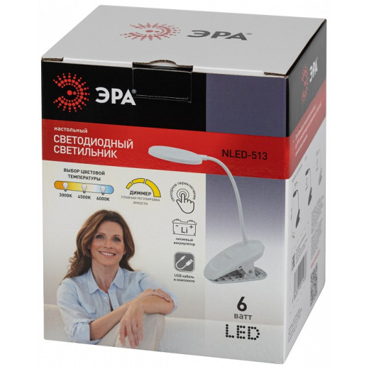 Настольная лампа офисная Эра  NLED-513-6W-W