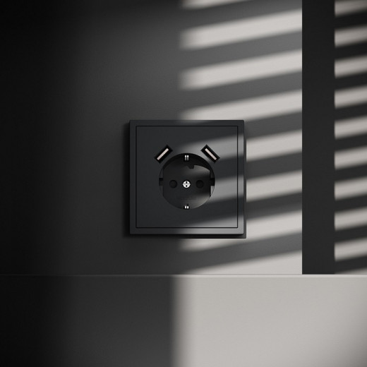 Розетка с заземлением и со шторкой и 2хUSB type A, без рамки Voltum S70 VLS040407