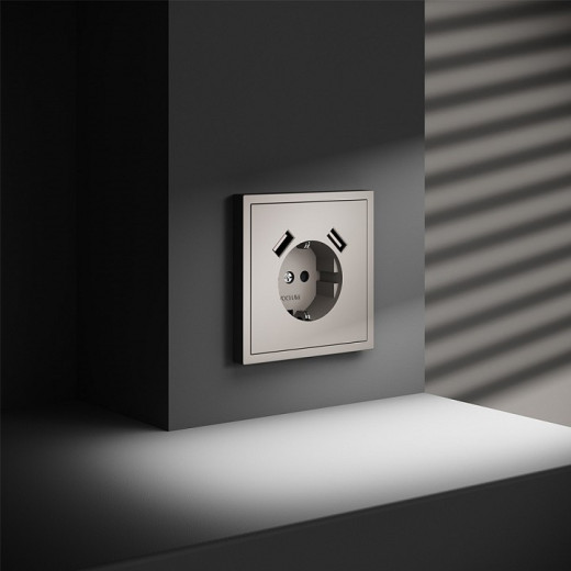 Розетка с заземлением и со шторкой и 2хUSB type A, без рамки Voltum S70 VLS040403