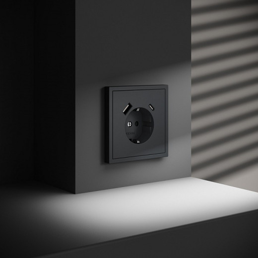 Розетка с заземлением и со шторкой и 2хUSB type A и C, без рамки Voltum S70 VLS040507