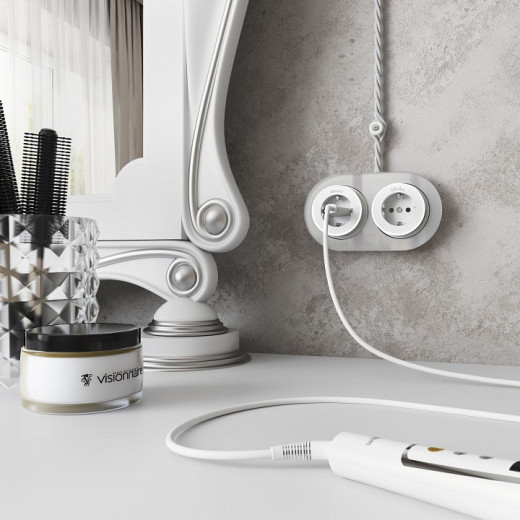 Розетка с заземлением Werkel Vintage (белый матовый/хром) W5871050