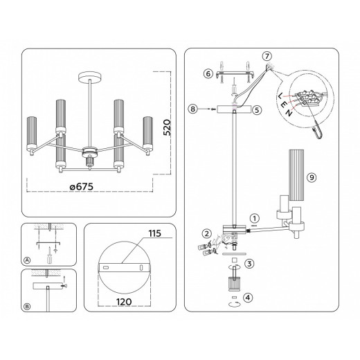 Люстра на штанге Ambrella Light HIGH LIGHT LH55151
