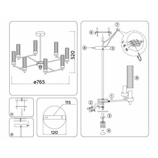 Люстра на штанге Ambrella Light HIGH LIGHT LH55152