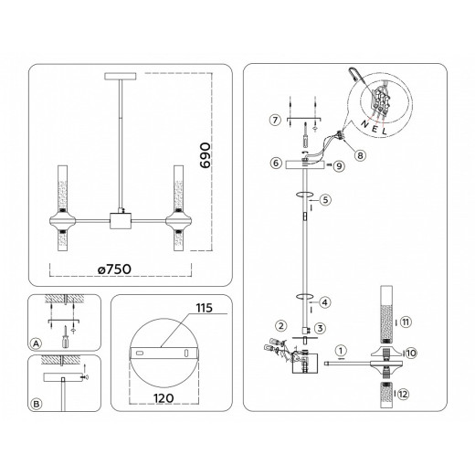 Люстра на штанге Ambrella Light HIGH LIGHT LH55353
