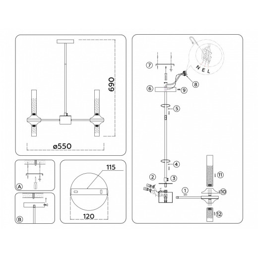 Люстра на штанге Ambrella Light HIGH LIGHT LH55358