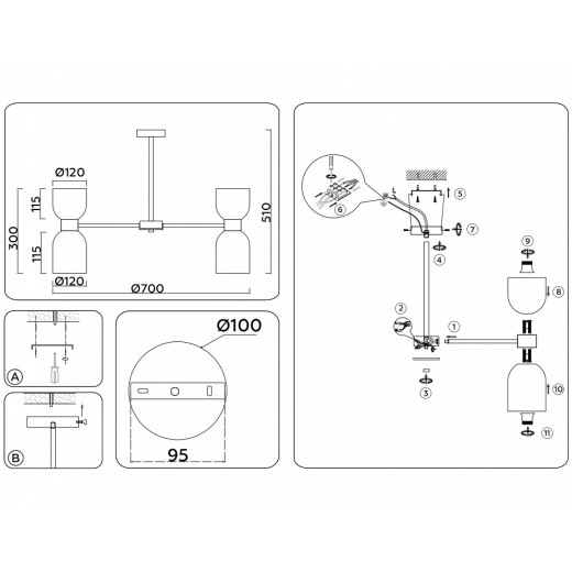 Люстра на штанге Ambrella Light LH LH56083