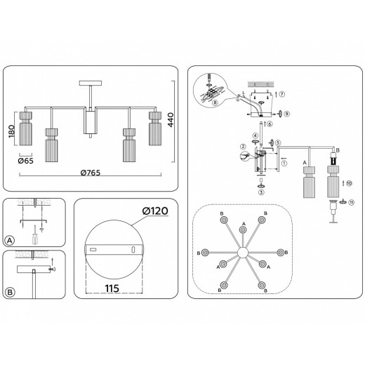 Люстра на штанге Ambrella Light LH LH56117