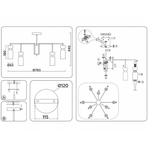 Люстра на штанге Ambrella Light LH LH56128