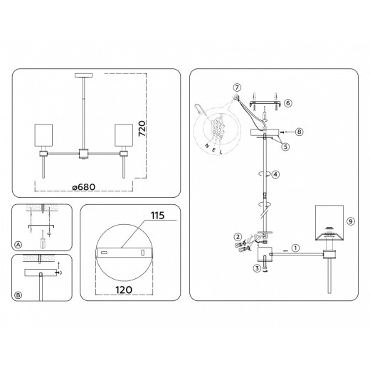 Люстра на штанге Ambrella Light HIGH LIGHT LH72371