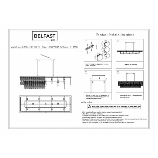 Подвесная люстра Belfast Harland 6308-10C BR CL