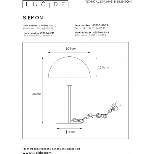 Настольная лампа декоративная Lucide Siemon 45596/01/30