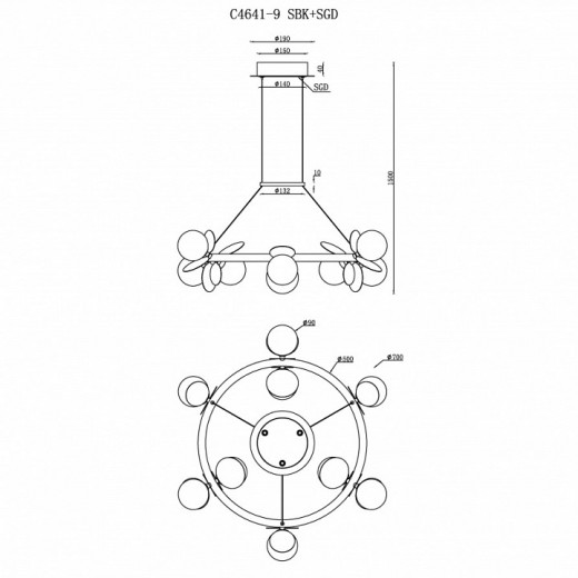 Подвесная люстра iLedex Savage C4641-9 MBK+SGD