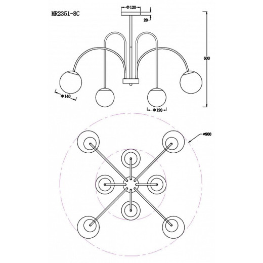 Люстра на штанге MyFar Cassia MR2351-8C