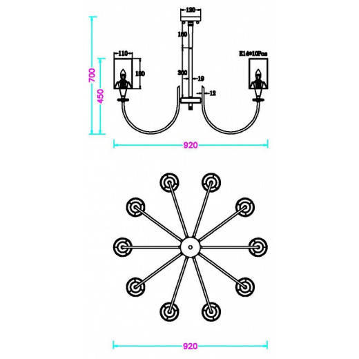 Люстра на штанге MyFar Oliver MR2420-10P