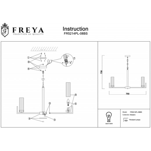 Подвесная люстра Freya Adeline FR5214PL-08BS