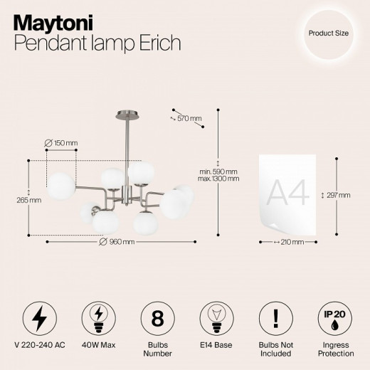 Люстра на штанге Maytoni Erich MOD221-PL-08-N