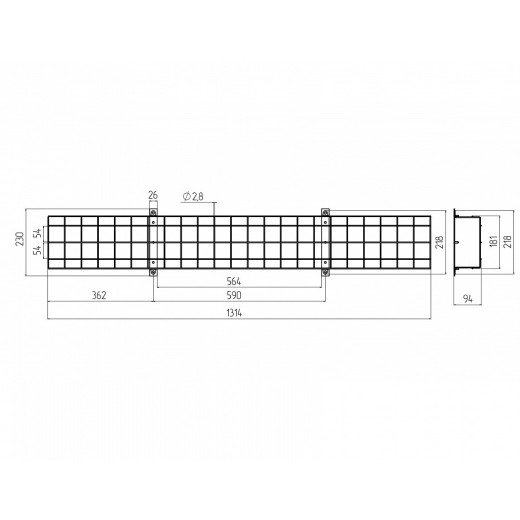 Решетка защитная для светильников Эра  SPO-BAR-1300-200