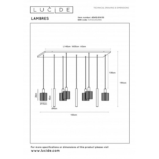 Подвесной светильник Lucide LAMBRES 2767/12/31