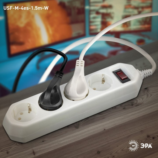 Удлинитель с выключателем Эра  USF-M-4es-1.5m-W