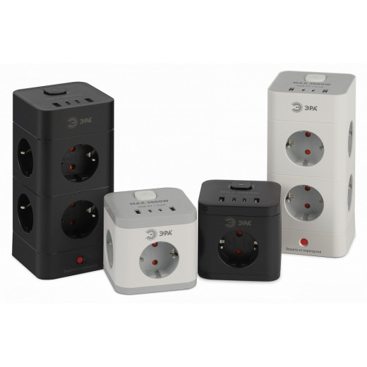 Удлинитель с выключателем Эра  CUBE-3es-1,5m-4USB-B
