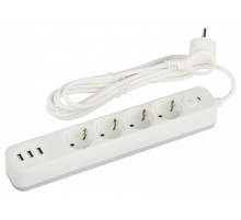 Удлинитель с выключателем Эра  USF-4es-1,5m-3xUSBA-W