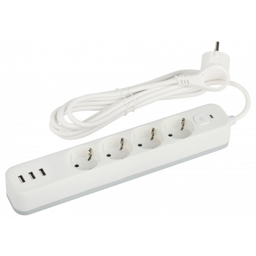 Удлинитель с выключателем Эра  USF-4es-1,5m-3xUSBA-W