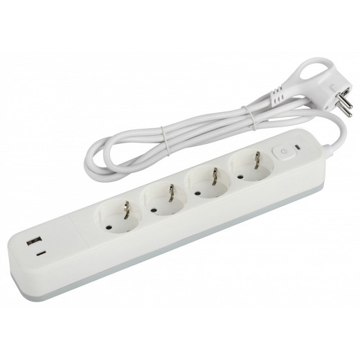 Удлинитель с выключателем Эра  USF-4es-1,5m-2xUSBAC-W