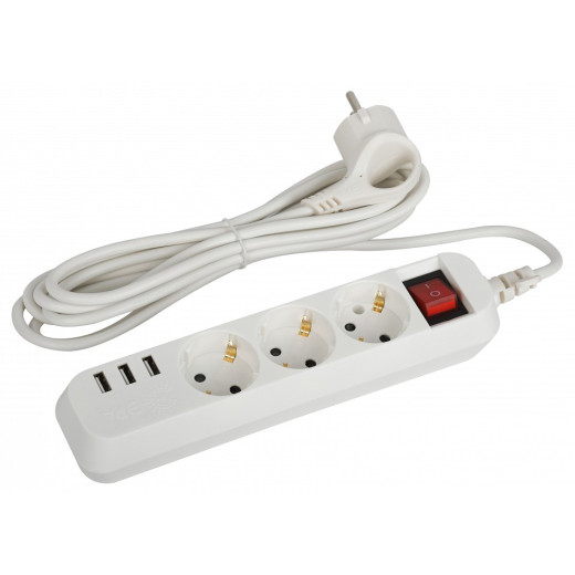 Удлинитель с выключателем Эра  U-3es-3m-USB