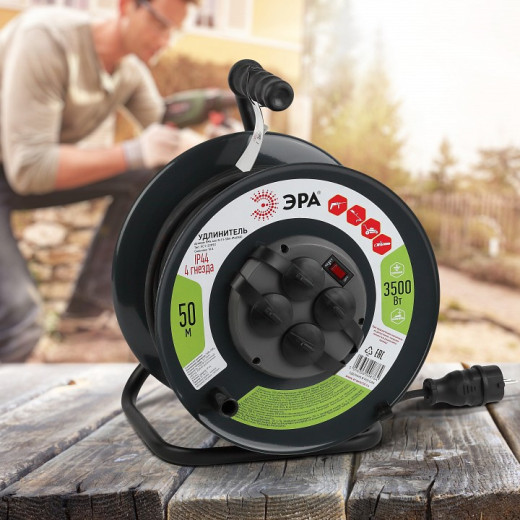 Удлинитель Эра  RMx-4es-3x1.5-50m-IP44(KG)