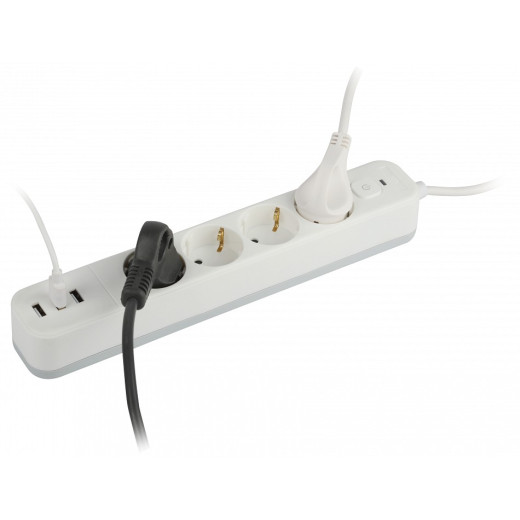 Удлинитель с выключателем Эра  USF-4es-1,5m-3xUSBA-W