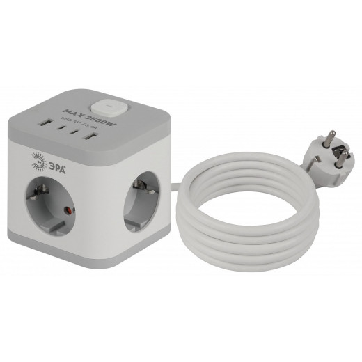 Удлинитель с выключателем Эра  CUBE-3es-1,5m-4USB-W