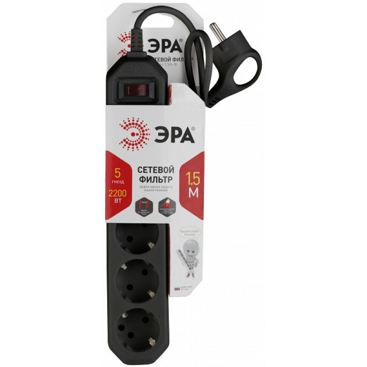 Удлинитель с выключателем Эра  USF-5es-1.5m-B
