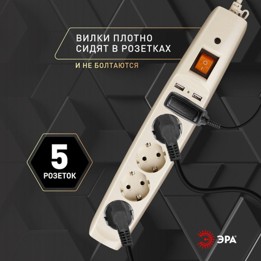 Удлинитель с выключателем Эра  SFU-5es-2m-I