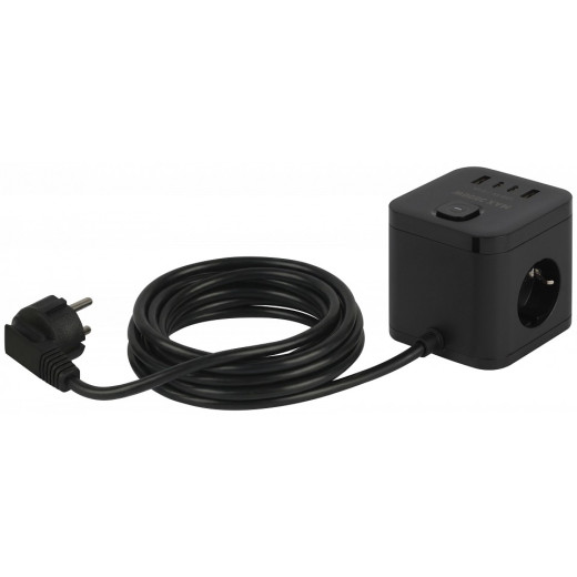 Удлинитель с выключателем Эра  CUBE-3es-1,5m-4USB-B