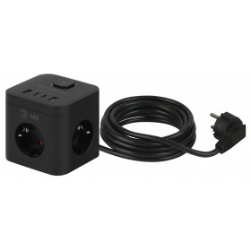 Удлинитель с выключателем Эра  CUBE-3es-1,5m-4USB-B