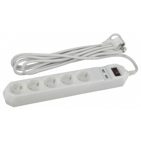 Удлинитель с выключателем Эра  USF-5es-1.5m-USB-W