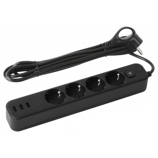 Удлинитель с выключателем Эра  USF-4es-3m-3xUSBA-B