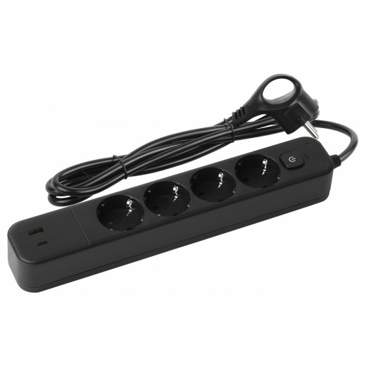 Удлинитель с выключателем Эра  USF-4es-1,5m-2xUSBAC-B