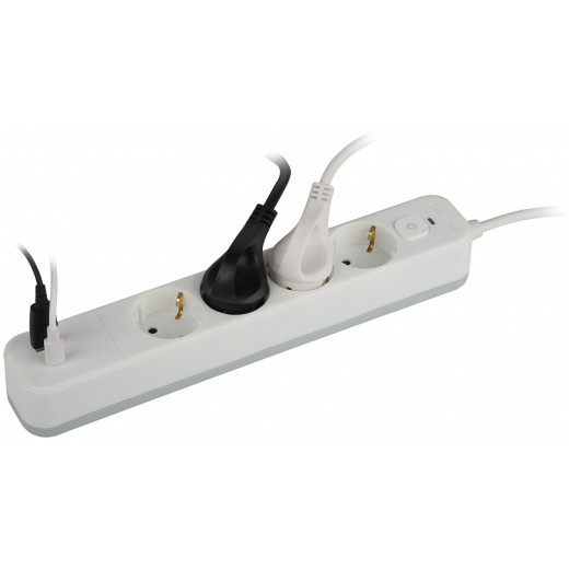 Удлинитель с выключателем Эра  USF-4es-1,5m-2xUSBAC-W