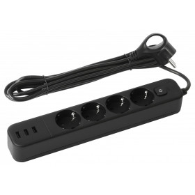 Удлинитель с выключателем Эра  USF-4es-1,5m-3xUSBA-B