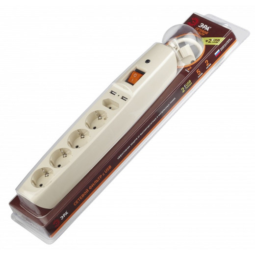 Удлинитель с выключателем Эра  SFU-5es-2m-I