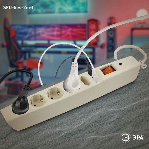 Удлинитель с выключателем Эра  SFU-5es-2m-I