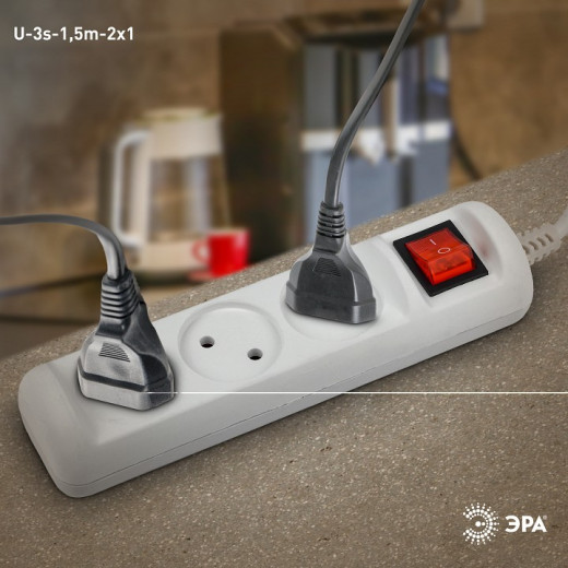 Удлинитель с выключателем Эра  U-3s-1,5m-2x1