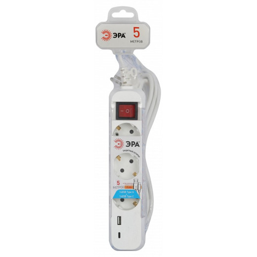 Удлинитель с выключателем Эра  UB-3es-5m-USB